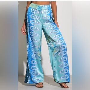 Elan Blue Bali Print Wide Leg Pants NWT